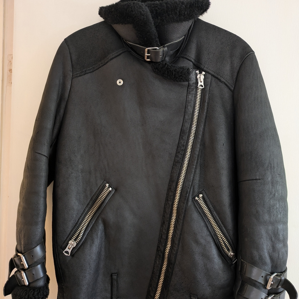 Acne Black Leather Jacket with Shearling - Picture 3 of 7